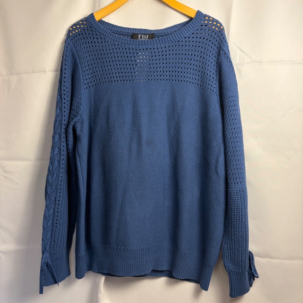 FDJ French Dressing Jeans Womens XL Indigo Blue Cotton Ballet Neck Sweater